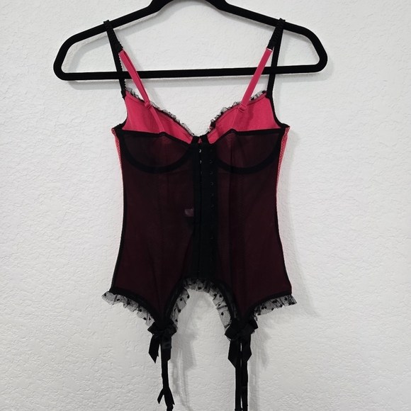 Betsey Johnson intimates Corset 34B Pink and Black Sheer Back Paneling - Picture 4 of 7